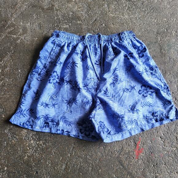 Sand N Sun Shorts Size L Blue Floral Tropical Drawstring Casual Summer Waist 26 - Picture 1 of 10